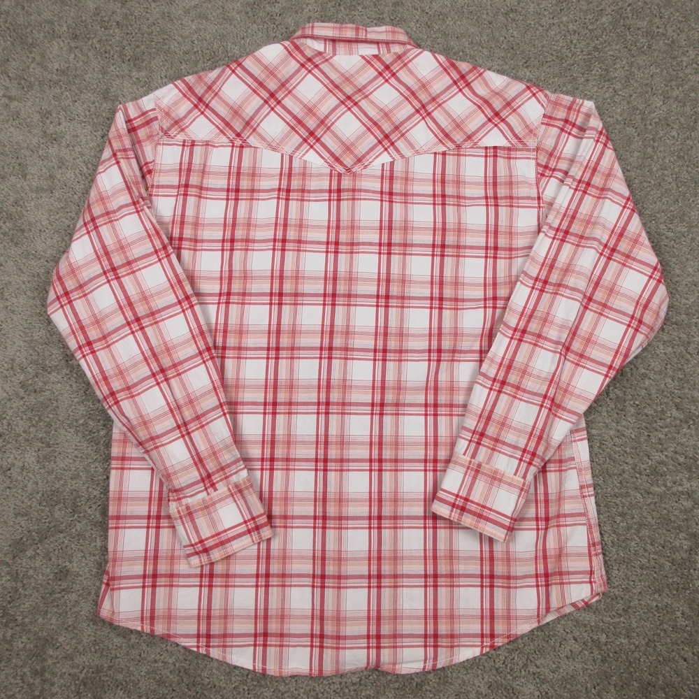 Wrangler Shirt Mens XL Pink Plaid 20X Competition Advanced Comfort Pearl Snap - Picture 4 of 7